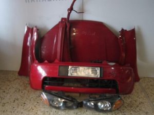 Honda HRV 1999-2001 μετώπη-μούρη κόκκινη: καπό- 2φτερά- 2φανάρια- προφυλακτήρας- τραβέρσα προφυλακτήρα- τραβέρσα άνω- ψυγεία κομπλέ